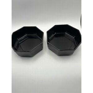 3 VTG MCM Arcoroc‎ France Octime 9" Black Glass Salad Serving Bowl Octagon
